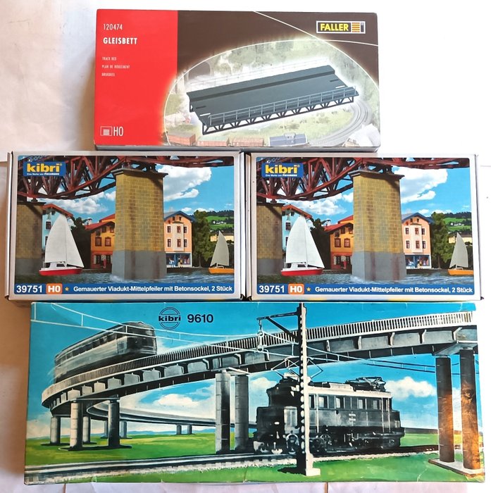 Faller, Kibri H0 - 9610/39751/120474 - Décor de train miniature (4) - Rampes de pont, piliers de pont et pont; Kits de construction