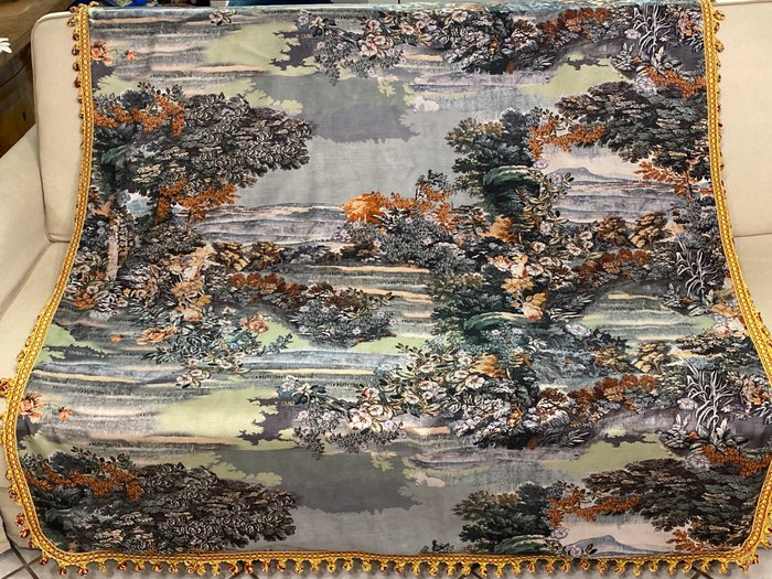 San Leucio elegante paisaje romántico a cuadros de cachemira y seda - Tapiz - 170 cm - 140 cm
