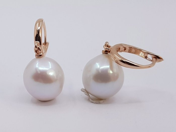 Senza Prezzo di Riserva - 10x11mm White Edison Pearl Drops - Orecchini - 14 carati Oro rosa 