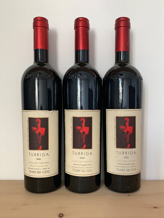 1999, 2000, 2001 Argiolas Turriga - Sardinia - 3 Bottles (0.75L)