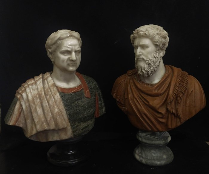 雕塑, Coppia di Busti Imperatori - 58 cm - 大理石