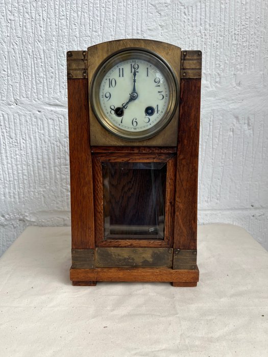 壁炉架时钟 - 新艺术风格 - 木材, 橡木, 黄铜 - 1900年-1910年