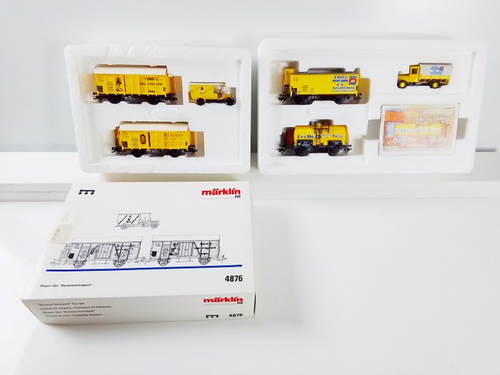 Märklin H0 - 4876/48924 - 模型貨運火車組合 (2) - 2 輛用於香蕉運輸的貨車和“Fritz Homann A.G.”放 - DRG