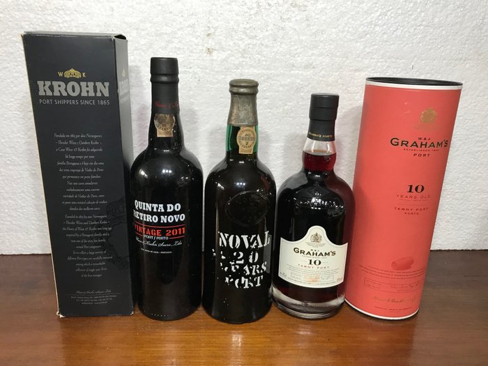 Port: 2011 Krohn Quinta do Retiro Novo Vintage, Noval 20 anos (bottled 1976) & Graham’s 10 anos - Oporto - 3 Bottles (0.75L)
