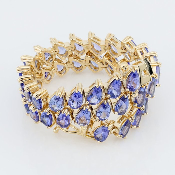 (ALGT Certified) - (Tanzanite) 9.87 Cts (42) Pcs - 14 kt Gelbgold - Armband
