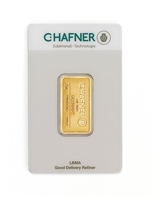5 grams - Guld .999 - C. Hafner - Deutschland - Goldbarren im Blister CertiCard mit Zertifikat - Förseglad och med intyg