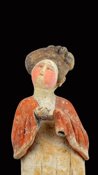 Chinois ancien Terre cuite, Figurine en poterie peinte d'une dame de la cour, avec test TL Figure - 48 cm