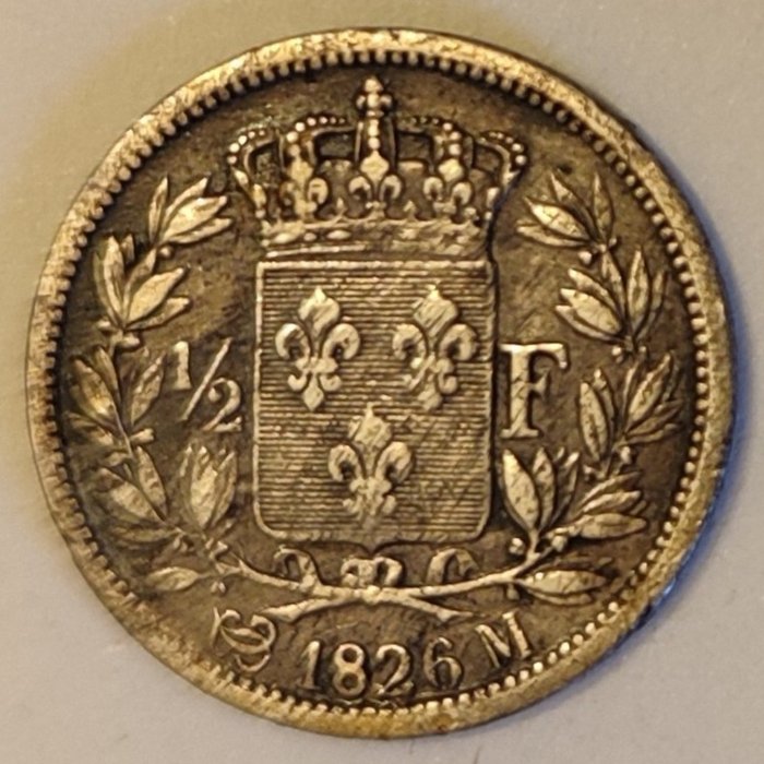 法國. 查理十世 (1824-1830). 1/2 Franc 1826-M, Toulouse