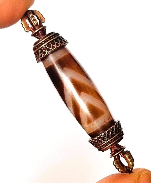 权杖 - 佛教仪式 - Varja - 天珠护身符 - 山与地 - 玛瑙和青铜 - 19.13 g - 护身符