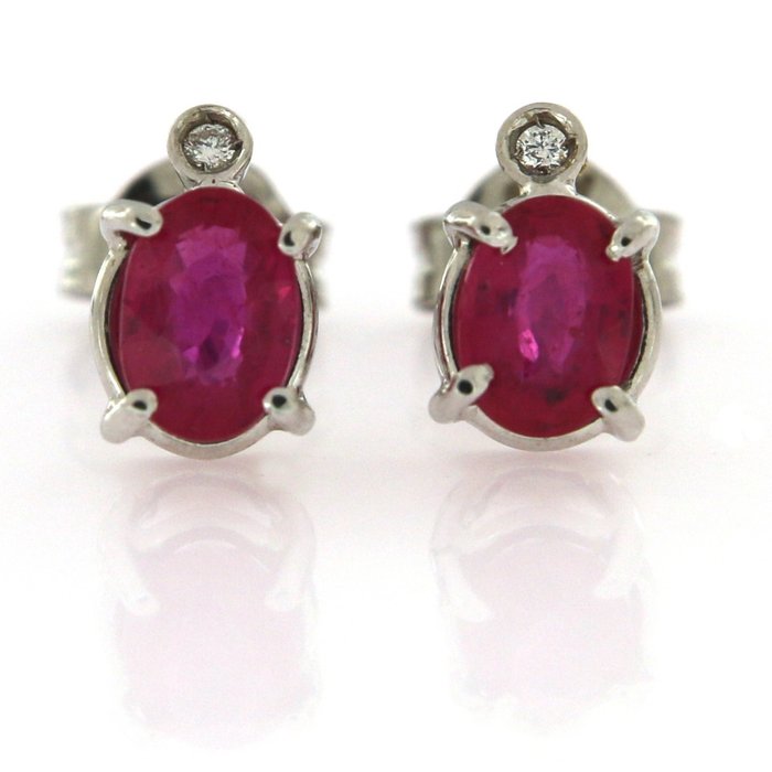 No Reserve Price - Earrings White gold Ruby - Diamond 