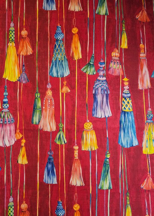 Tissu exclusif avec pompons colorés - 600x140cm - Oriental Artistic Design - Textile - 140 cm - 0.02 cm