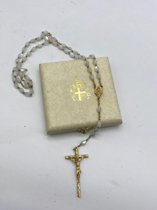 誦經念珠 (1) - 教宗聖約翰保羅二世的獨家金色玫瑰經和原始教宗徽章盒 - - 1980-1990