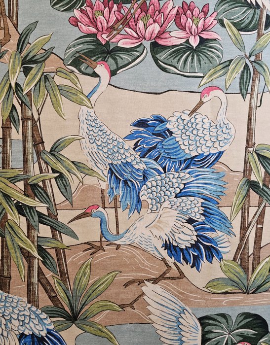 Eksklusivt stoff i jugendstil med orientalske kraner - 300x280 cm - Lyseblå - Tekstil  - 300 cm - 280 cm