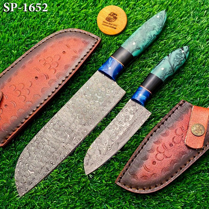 Sharp Spot - Küchenmesser - Chef's knife -  SP-1652 - Harz, Regentropfenmuster 1095 geschmiedeter Stahl - USA