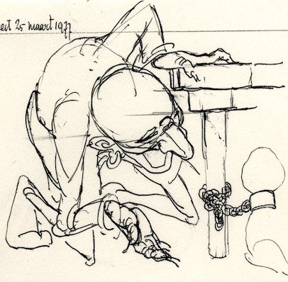 Dulieu, Jean - 1 desen original mare în stilou - Paulus de Boskabouter - Eucalypta (1977)