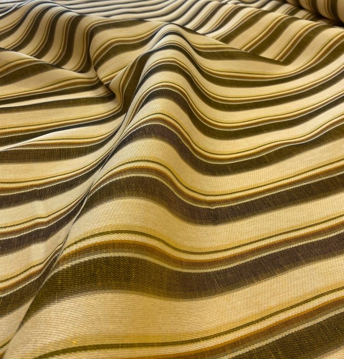 800 x 160 公分！義大利製的純條紋亞麻布料 森林綠與芥末黃色調 - 紡織品  - 800 cm - 160 cm