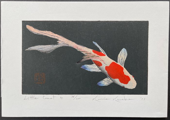 Xilogravura original, assinada à mão pelo artista 78/200 - Papel - Kunio Kaneko (b 1949) - Little Comet 4 - Japão - 2012