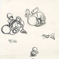 Dulieu, Jean - 1 sketch sheet - Paulus de Boskabouter - schetsvel met 4 schetsen - Paulus en Pieter rollebollen - 1979 Comic Art