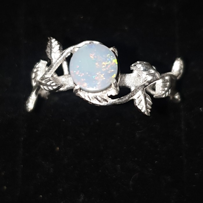 S925 silver ring Australian opal dark base Jewellery- 3.03 g - (1)