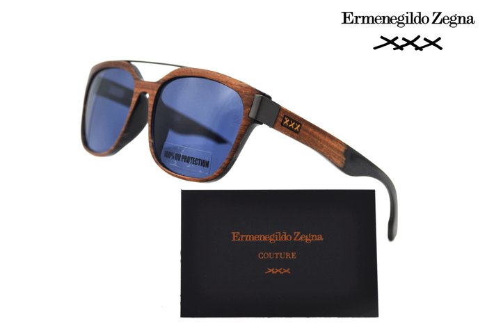 Ermenegildo Zegna - ZEGNA COUTURE XXX - ZC0005F 50V - Exclusive Wood Design - Blue Lenses by Zeiss - *New* - Solbriller
