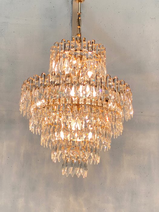 Chandelier (1) - chandelier with strass crystal and gold plating - Bronze, Crystal