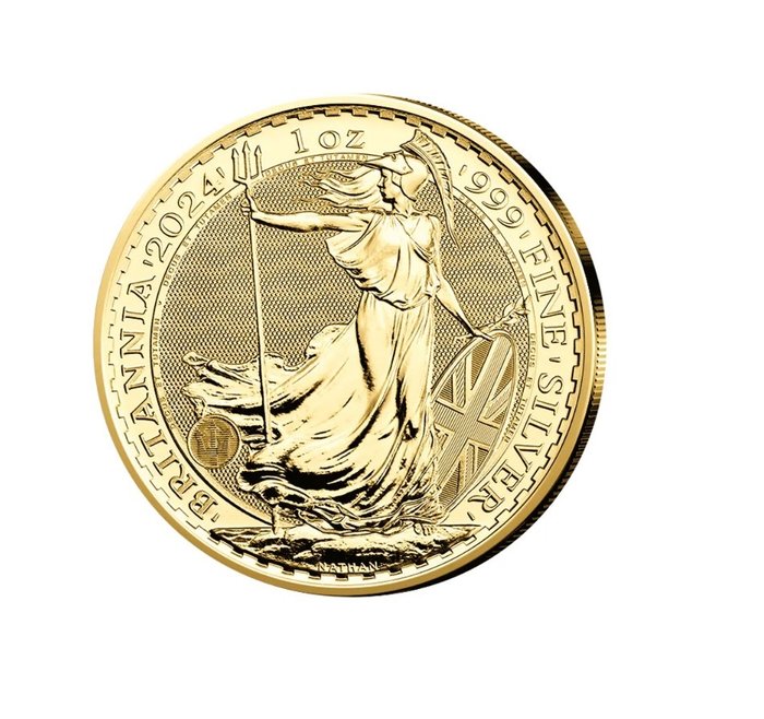 英国. 2 Pounds 2024 Britannia, mit Gold veredelt, 1 Oz (.999)  (没有保留价)
