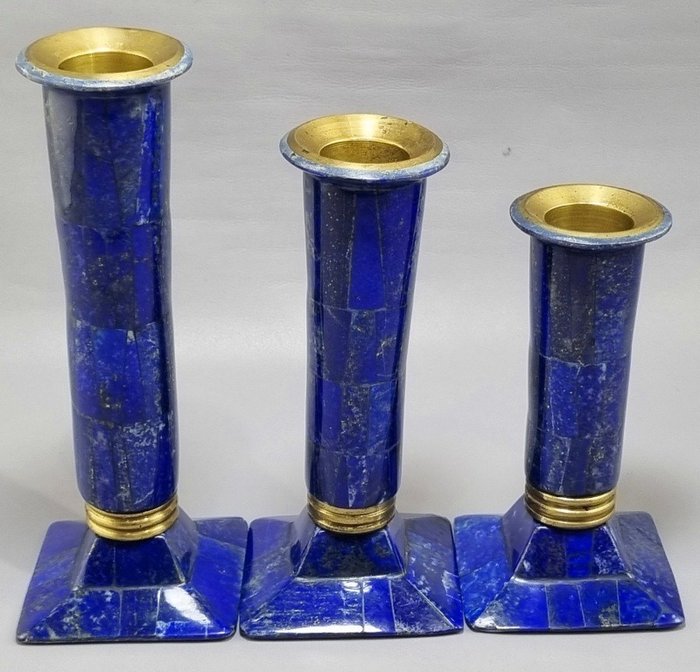Lapis lazuli Ljusställ Set - Höjd: 141 mm - Bredd: 65 mm- 1075 g - (3)