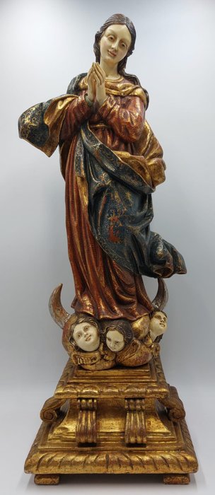 雕塑, Inmaculada - 65 cm - 木, 雪花石膏