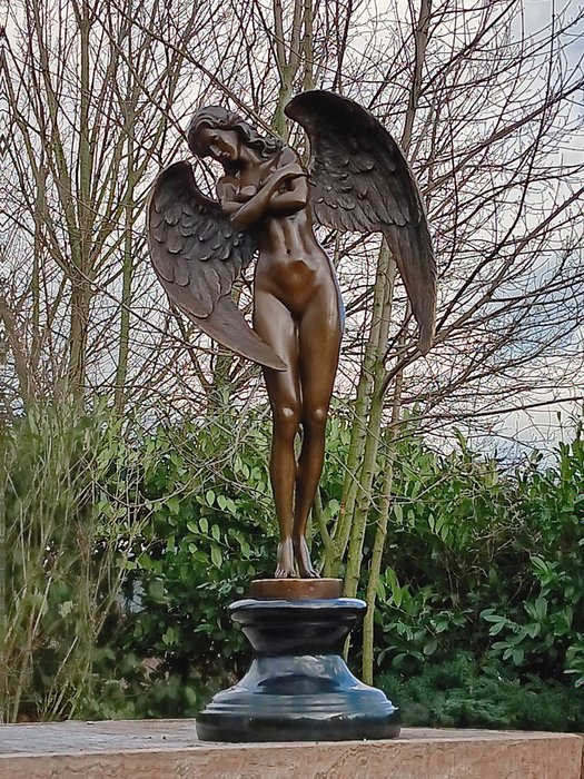 Statue, sculptuur of the winged night - 65 cm - bronse marmor