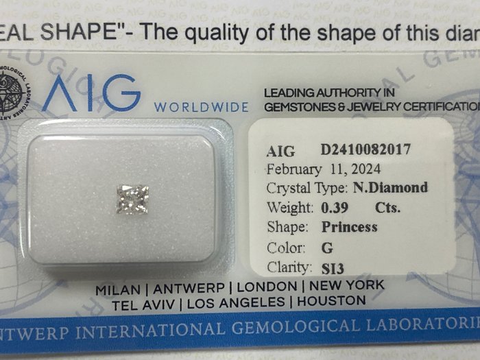 1 pcs 钻石 - 0.39 ct - 公主方形 - G - SI2 微内三含级, No reserve price