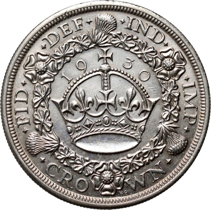 大不列顛. King	George V (1910-1936). 1 Crown 1930 London "Wreath"