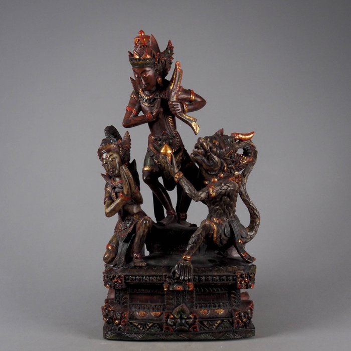 escultura em madeira Shiva, Rama e Hanuman - 53 cm - Bali - Indonésia