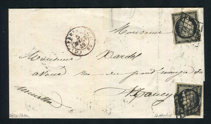 法國 1849 - Superbe & Rare letter de Paris pour Nancy ( Bureau G ) avec deux n° 3 - Cachet à Date Rouge