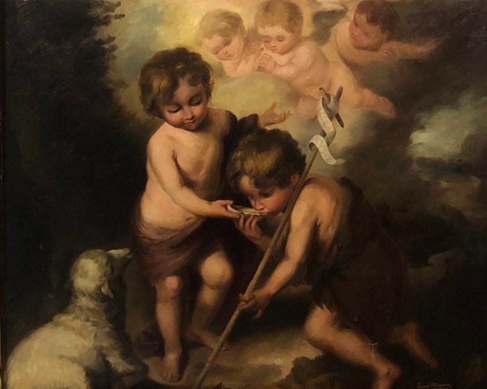 Juana Villanueva (c. 1870-?) - L'enfant Christ et Saint Jean-Baptiste avec la coquille du baptême