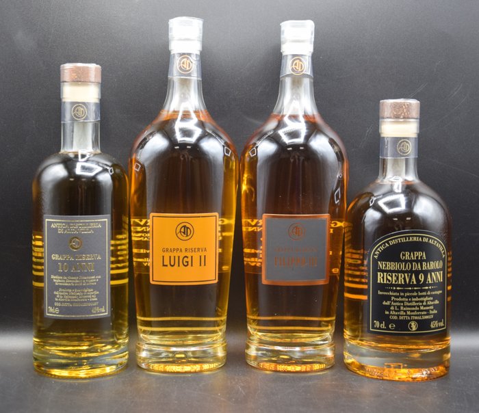 Antica Distilleria di Altavilla - Grappa Riserva 10 Anni / Barolo 9 Anni / Luigi II / Filippo III - 70cl - 4 bottiglie