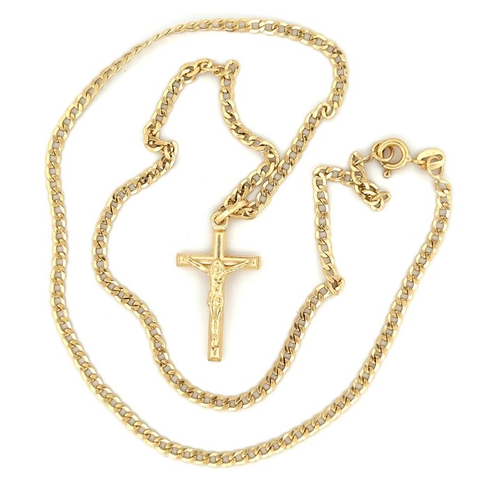 Collana con croce - 6 gr - 50 cm - 18 Kt - Halskette mit Anhänger - 18 kt Gelbgold 