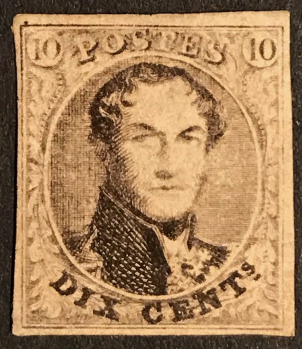 比利時 1851 - 新鮮郵寄，豪華邊距：Leopold I 'Medaillon' - 帶水印，無框 - 10c 棕色 - OBP/COB 6
