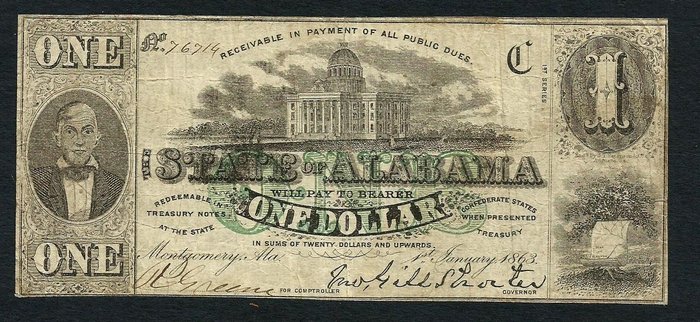Ηνωμένες Πολιτείες. - 1 Dollar 1863 - State of Alabama