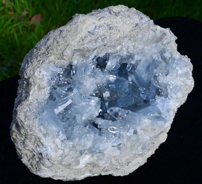 Transparente puncte clare Celestine Geode calitate superioară. - Înălțime: 17 cm - Lățime: 16 cm- 3.1 kg