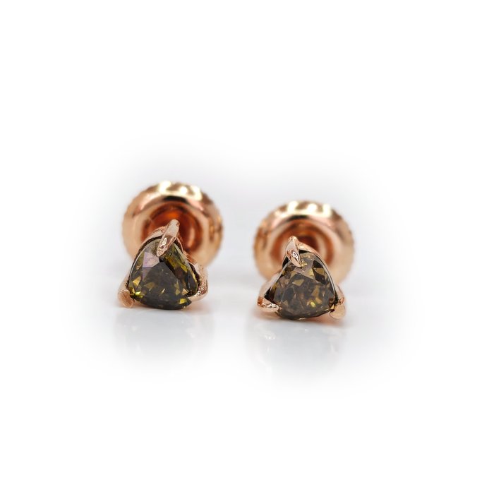 沒有保留價 - 0.70 ct Fancy Deep Mix Colors* Heart Designer Earrings - 0.93 gr - 耳環 - 14 克拉 玫瑰金 鉆石  (天然) 