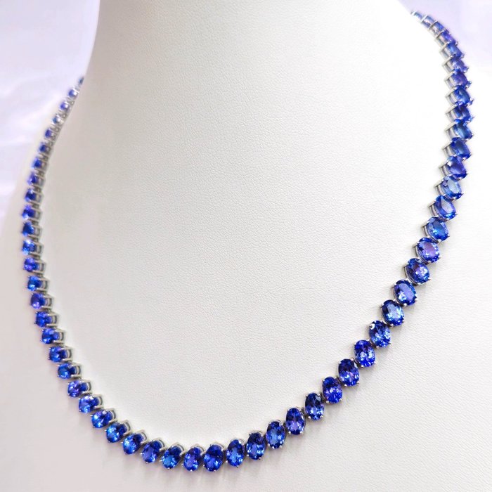 Sin Precio de Reserva - 55.55 ct Violetish Blue Tanzanite Designer Eternity Necklace - 19.22 gr - Collar - 14 quilates Oro blanco Tanzanita 