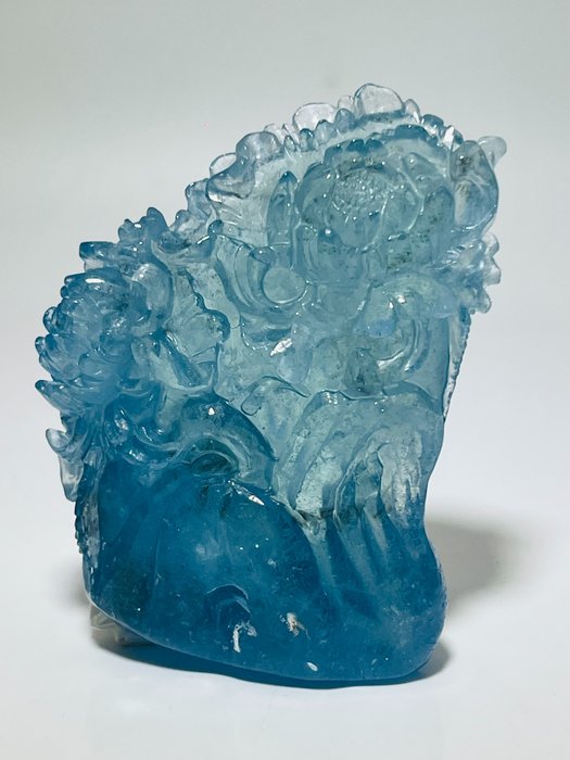 海藍寶石 雕刻 - 五旬節玫瑰 - AAA+ 品質 - 非常罕見 - 獨特作品 - 天然石材 - 治愈 - 高度: 90 mm - 闊度: 70 mm- 226 g - (1)