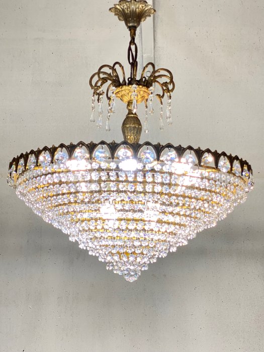 Candelabru - lampă mare cu strasuri de cristal și bronz masiv - Cristal