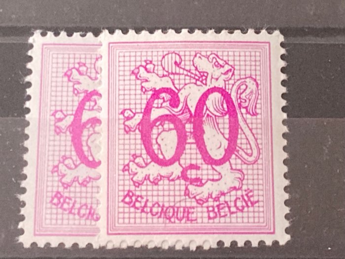 Belgien 1965 - Stort format 60c på Heraldic Lion Dark Purple på hvidt papir - OBP/COB 1370P2