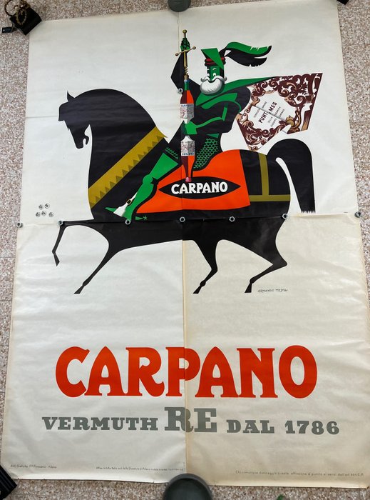 Armando Testa - Poster Pubblicitario- VERMOUTH CARPANO CAVAL AD BRUNS - anii `50