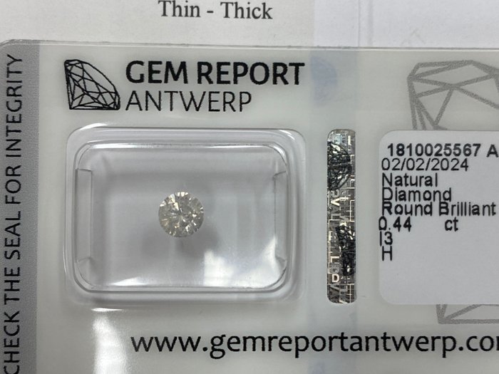1 pcs Gyémánt - 0.44 ct - Kerek - H - I3 (közepes zárványok), No reserve price