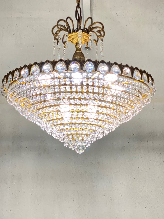 Candelabru (1) - lampă mare cu strasuri de cristal și bronz masiv - Cristal