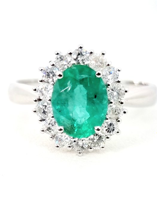 Ring Vittguld Smaragd - Diamant 