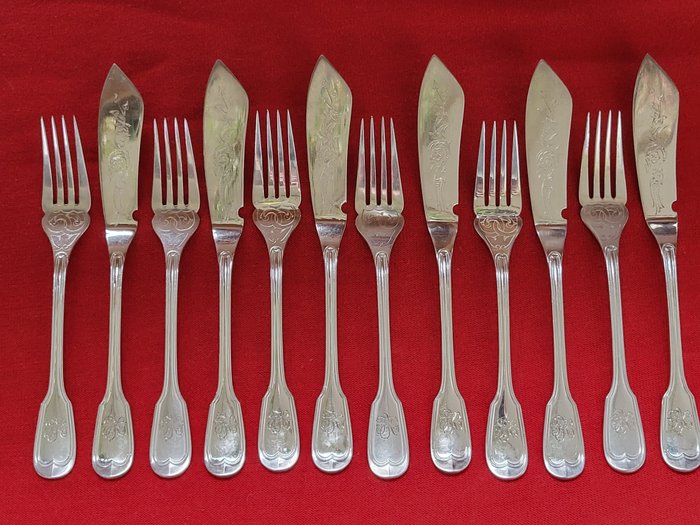 Charles Christofle - Fish cutlery set (12) - Chinon-Old Model -  Blanc-silver plated metal - Catawiki