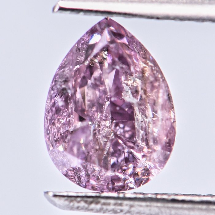 1 pcs 钻石 - 1.02 ct - 梨形 - Natural Fancy Purple-Pink - I1 - I2 GIA Certified